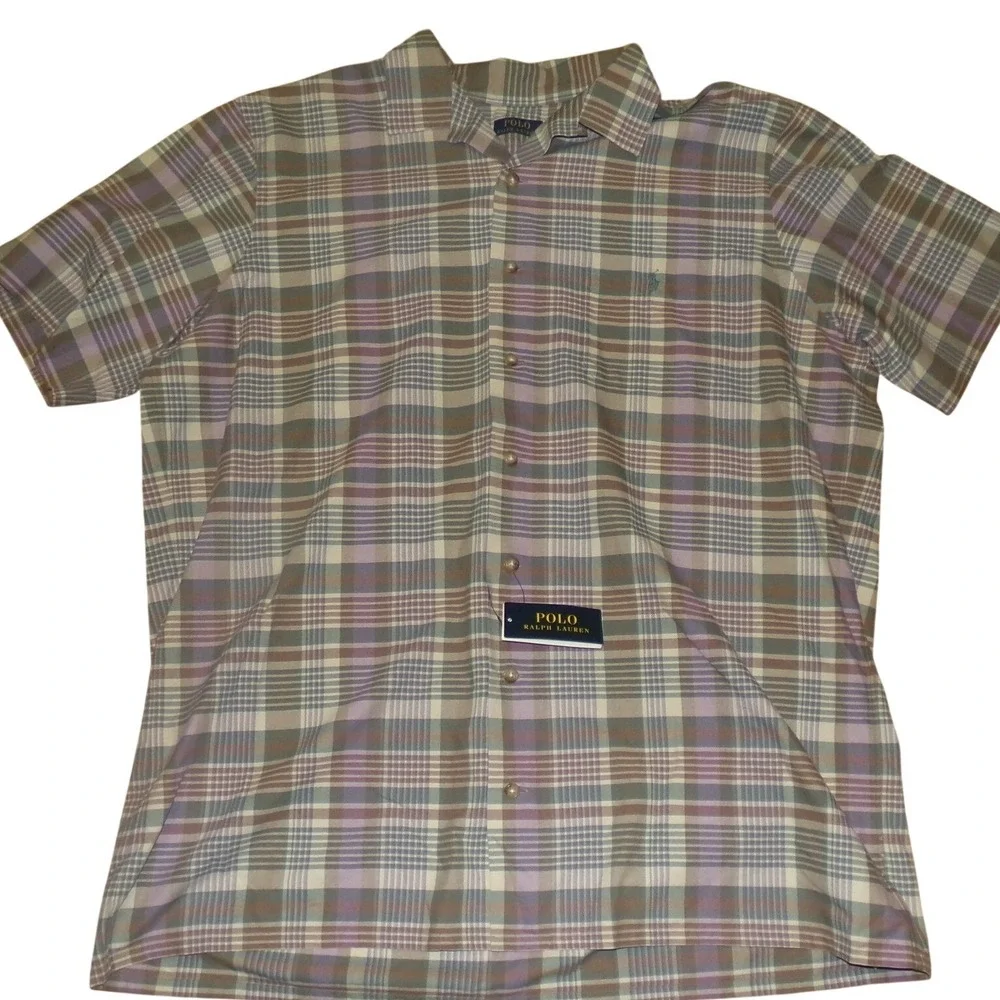 POLO RALPH LAUREN MEN'S 2XLT S/S BUTTON UP CAMP SHIRT PLAID NWT